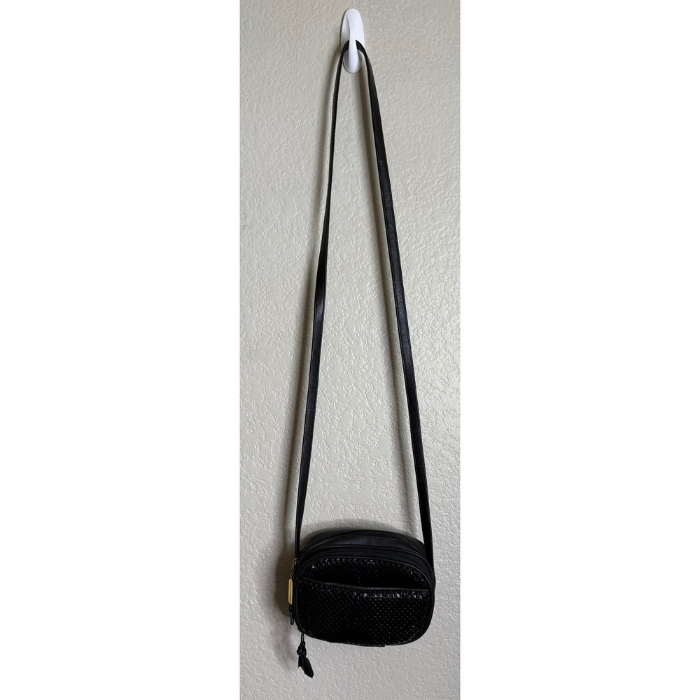 Whiting and Davis Womens Small Crossbody Bag Purse Black Mesh Pockets Glam Chic‎